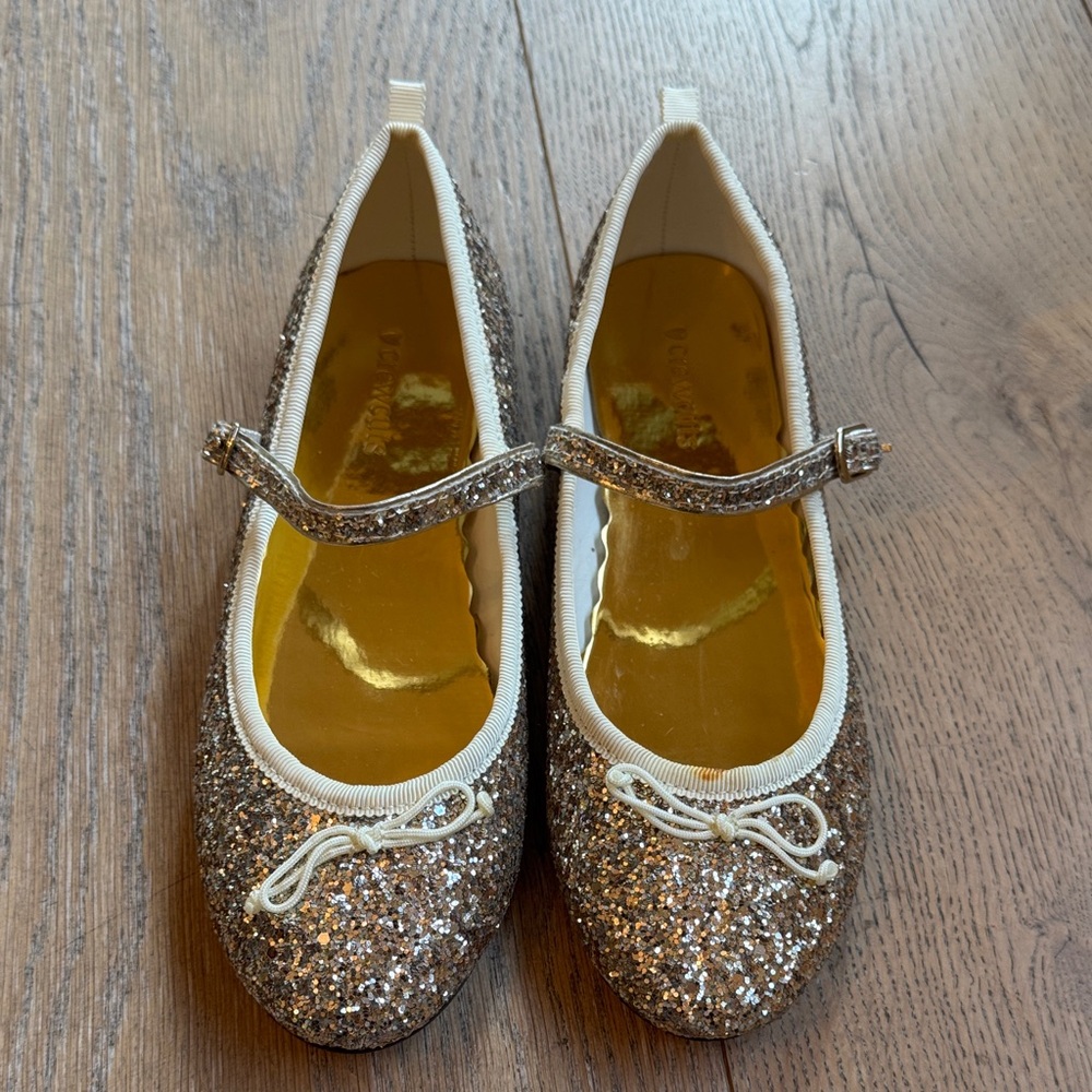 Jcrew Crewcuts Glittery Gold Size 3 Girls Dress Shoes Ballet Flats